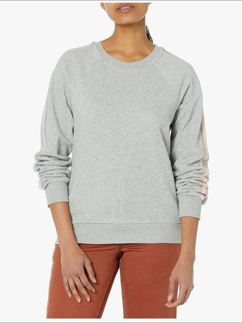 PJ Salvage Light Gray Sweatshirt with Pastel Sleeve Stripes - Picture 1 of 8